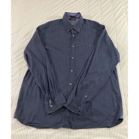 Ted Baker London Men’s 5 Blue Linen Blend Button Down Shirt Long Sleeve Preppy - Picture 4 of 9